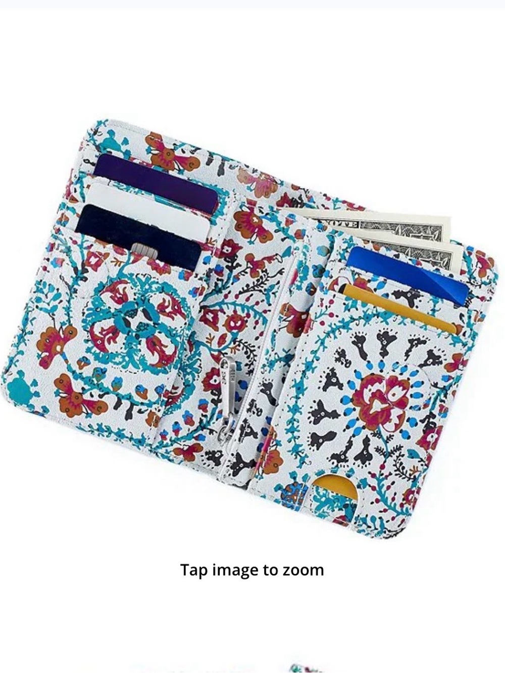 HOBO Jill Bifold Leather Wallet Batik Blooms Floral Printed Card Case NWT